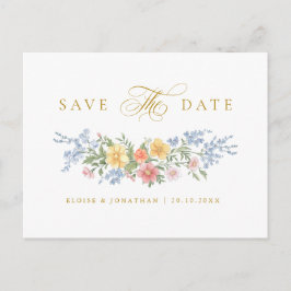 Soft Pastel Ornate Spring Gold Save the Date Vykort