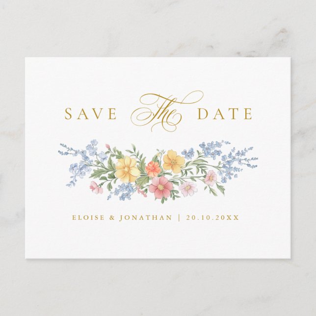 Soft Pastel Ornate Spring Gold Save the Date Vykort (Framsida)