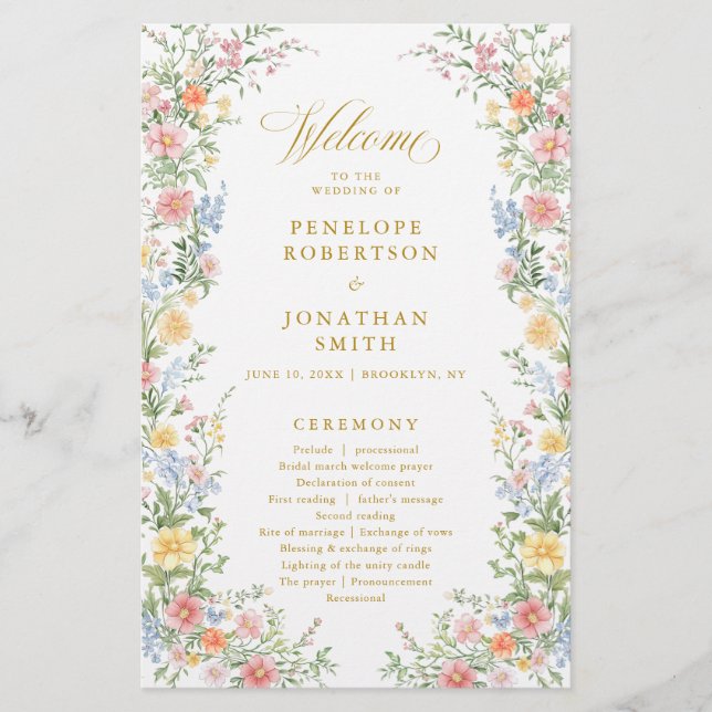Soft Pastel Ornate Spring Gold  Wedding Program  (Framsida)