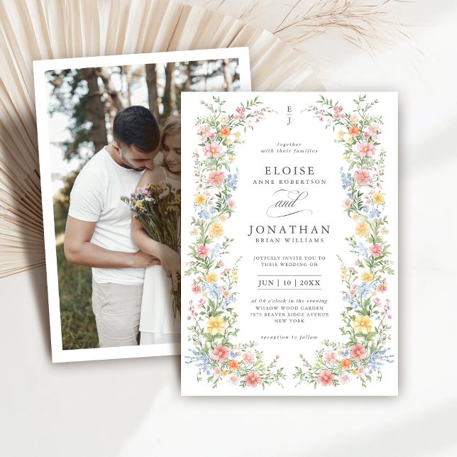 Soft Pastel Ornate Vår Blommigt Photo Bröllop Inbjudningar (Soft Pastel Ornate Spring Floral Photo Wedding Invitation)