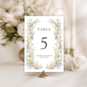 Soft Pastel Ornate Vår Garden Blommigt Bröllop Bordsnummer