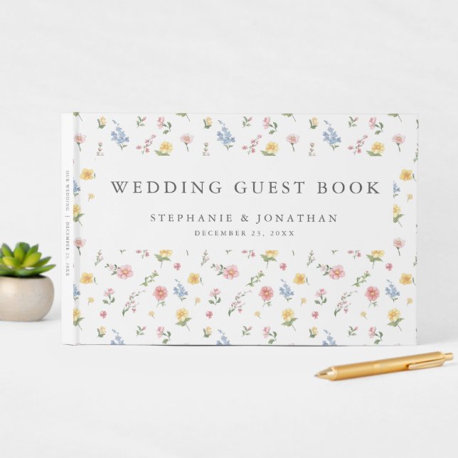 Soft Pastel Ornate Vår Garden Blommigt Bröllop Gästböcker (InSitu Display)