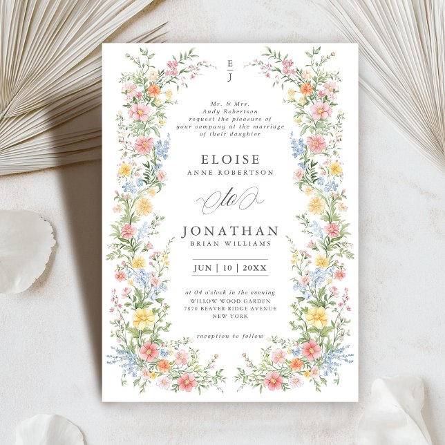 Soft Pastel Ornate Vår Garden Blommigt Bröllop Inbjudningar (Soft Pastel Ornate Spring Garden Floral Wedding Invitation)