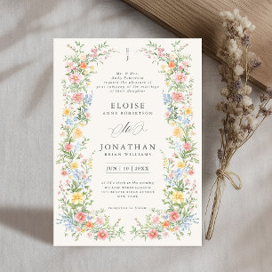 Soft Pastel Ornate Vår Garden Blommigt Bröllop Inbjudningar