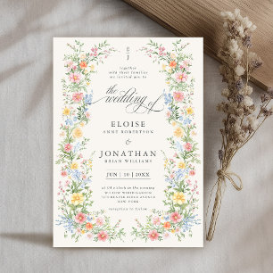 Soft Pastel Ornate Vår Garden Blommigt Bröllop Inbjudningar