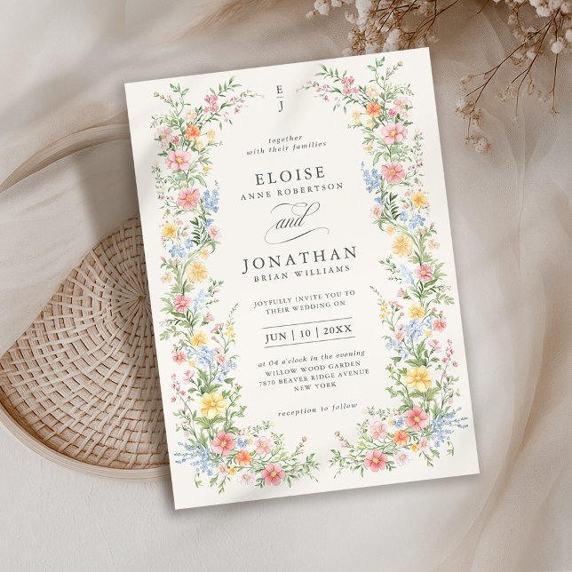 Soft Pastel Ornate Vår Garden Blommigt Bröllop Inbjudningar (Soft Pastel Ornate Spring Garden Floral Wedding Invitation beige / cream earthy tones)