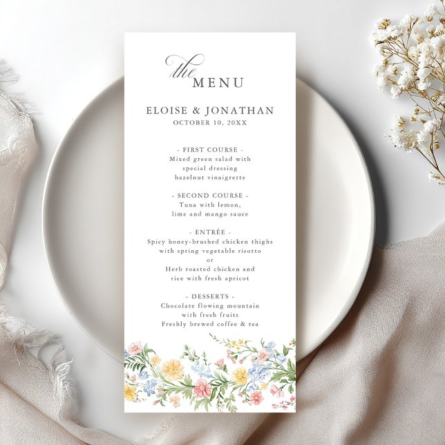 Soft Pastel Ornate Vår Garden Blommigt Bröllop Meny (Soft Pastel Ornate Spring Garden Floral Wedding Menu)