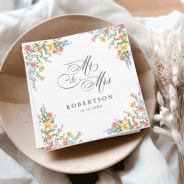 Soft Pastel Ornate Vår Garden Blommigt Bröllop Pappersservett (Soft Pastel Ornate Spring Garden Floral Wedding Napkins)