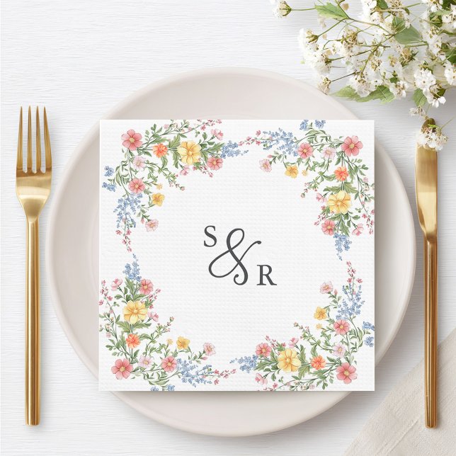 Soft Pastel Ornate Vår Garden Blommigt Bröllop Pappersservett (Soft Pastel Ornate Spring Garden Floral Wedding Napkins)