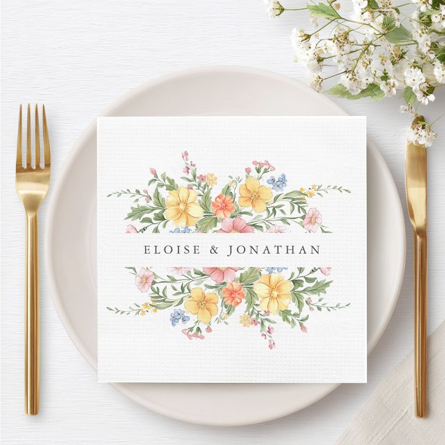 Soft Pastel Ornate Vår Garden Blommigt Bröllop Pappersservett (Soft Pastel Ornate Spring Garden Floral Wedding Napkins)
