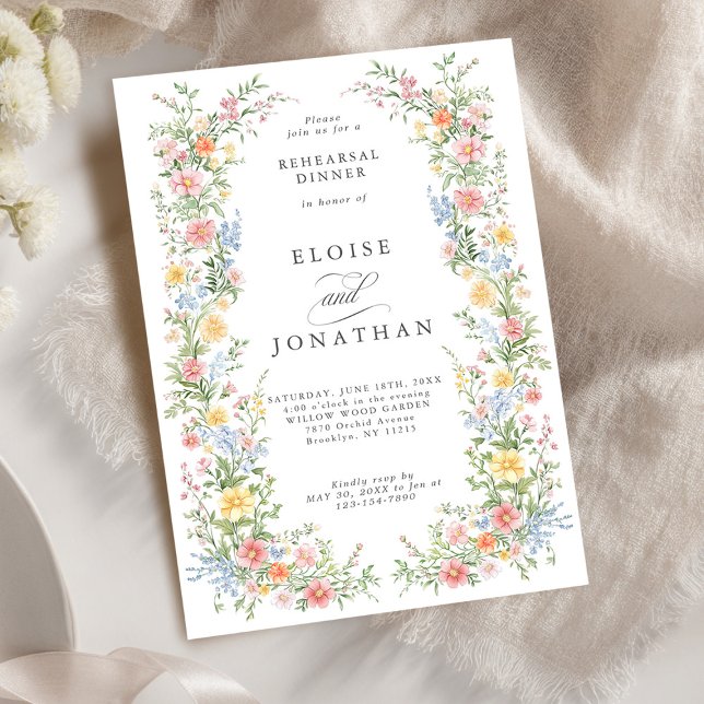 Soft Pastel Ornate Vår Garden Rehearsal Middag Inbjudningar (Soft Pastel Ornate Spring Garden wedding Rehearsal Dinner Invitation)