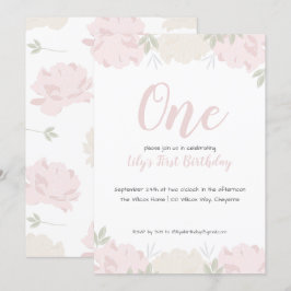 Soft Pastel Peonies Flicka 1st Birthday Party Inbjudningar