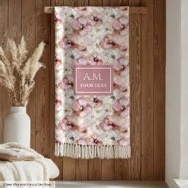 Soft Pastel Pink Delicate Floral Custom Name Throw Fleecefilt