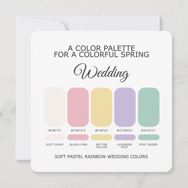 Soft Pastel Rainbow Wedding Color Palette Card Inbjudningar (Framsida)