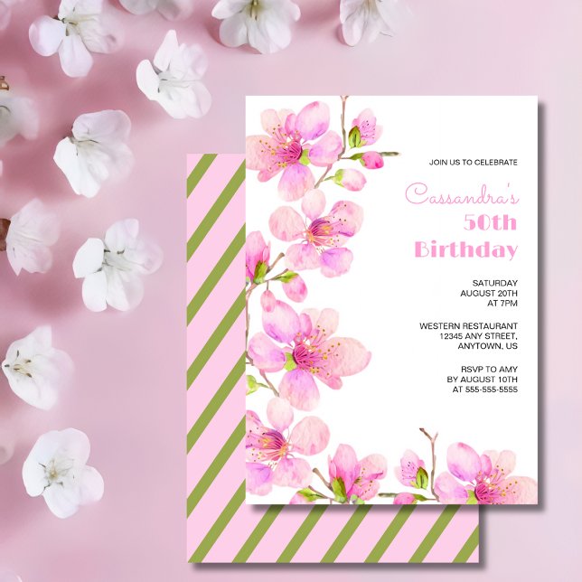Soft Pastel Rosa Cherry Blommar Sakura Birthday Inbjudningar (Skapare uppladdad)