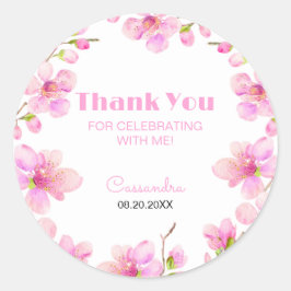 Soft Pastel Rosa Cherry Blommar Sakura Birthday Runt Klistermärke