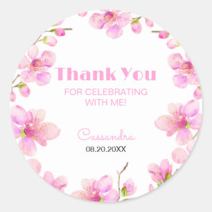 Soft Pastel Rosa Cherry Blommar Sakura Birthday Runt Klistermärke