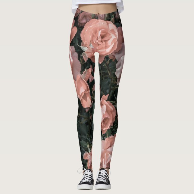 Soft Pastel Rosa ros Garden Leggings (Framsida)