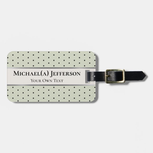 Soft Pastel Sage Green and Black Polka Dot Elegant Bagagebricka (Horisontell Framsida)