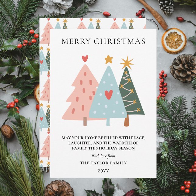 Soft Pastel Scandi-style Christmas Trees Julkort (Soft Pastel Scandi-style Christmas Trees Holiday Card)