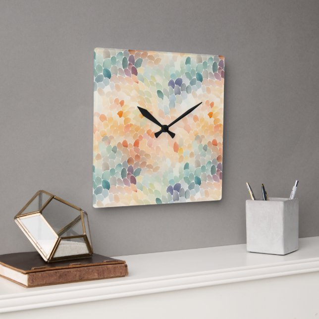 Soft Pastel Watercolor Abstract Fyrkantig Klocka (Kontor)