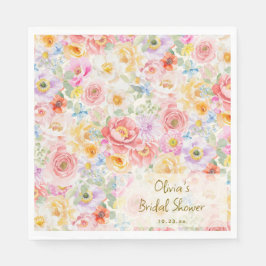 Soft Pastel Watercolor Floral Bridal Shower Pappersservett