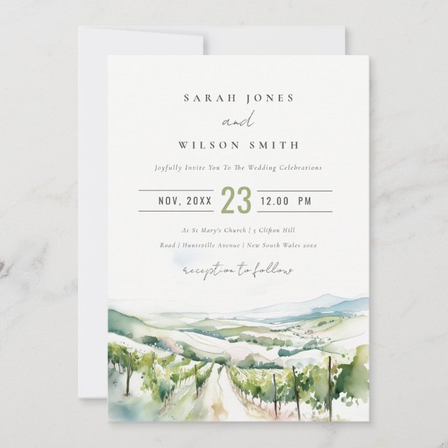 Soft Pastel Watercolor Vineyard Landscape Wedding Inbjudningar (Framsida)