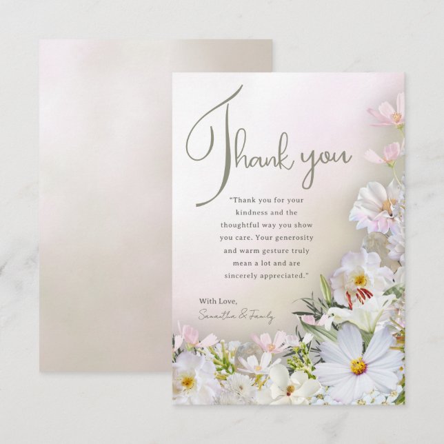 Soft Pastel White Floral Thank You Card Tack Kort (Fram/baksida)