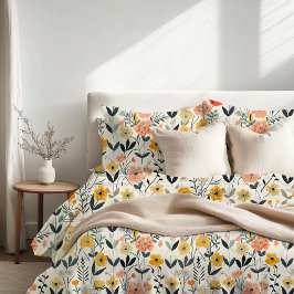 Soft Pastel Wildblomma Botanical Mönster Duvet