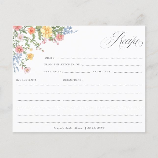 Soft pastel Wildflower Garden Bridal Shower Recipe (Framsida)