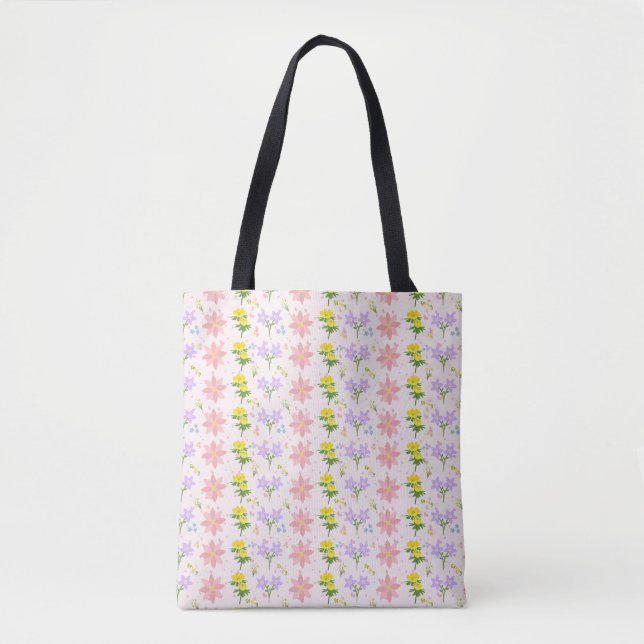  ​Soft Pastel Wildflower Pattern Tote Bag Tygkasse (Framsida)