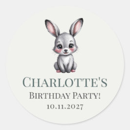 Soft Pastel Woodland Bunny med Namn Girl Birthday Runt Klistermärke
