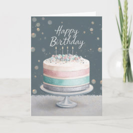 Soft Pastels Pink, Teal & Silver Birthday Cake Kort
