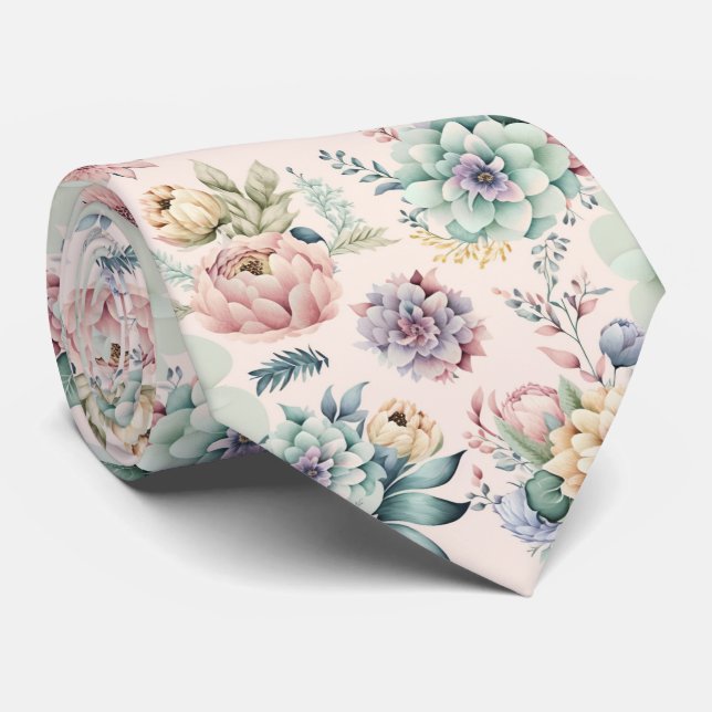 SOFT PEACH BLOMMIGT BOTANICAL MANAR TIE SLIPS (Rullad)