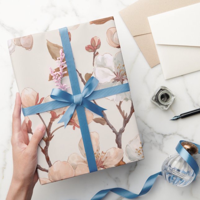 Soft Peach Blossom Ivory Floral Pattern Presentpapper (Gifting)