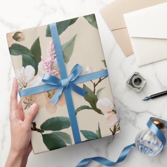 Soft Peach Blossom Ivory Floral Pattern Presentpapper (Gifting)