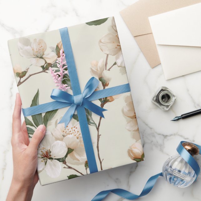 Soft Peach Blossom Ivory Floral Pattern Presentpapper (Gifting)