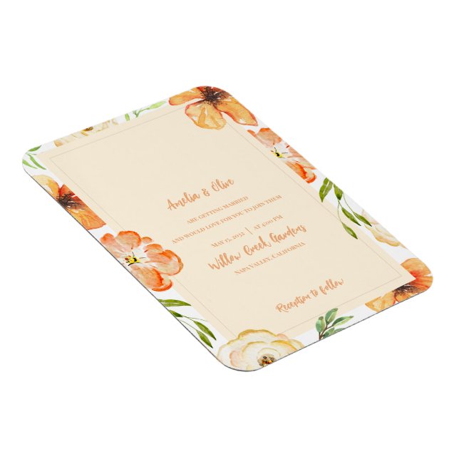 Soft Peach Floral Magnetic Wedding Invitation Magnet (Högersidan)