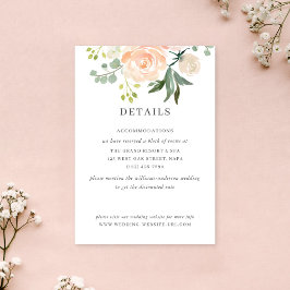 Soft Peach Floral Watercolor Wedding Details Info Tilläggskort