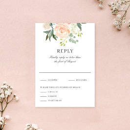 Soft  Peach Floral Watercolor Wedding Reply OSA Kort