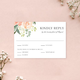 Soft  Peach Floral Watercolor Wedding Reply OSA Kort