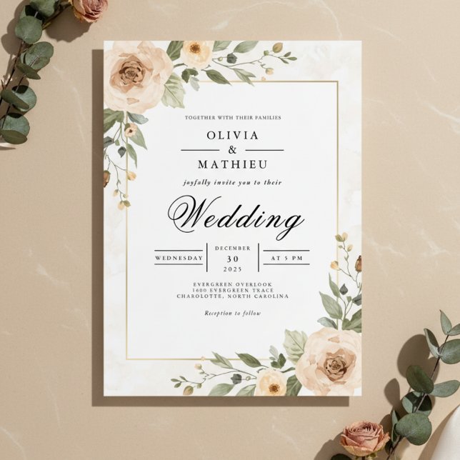 Soft Peach Foliage Accent Wedding Inbjudningar (Skapare uppladdad)