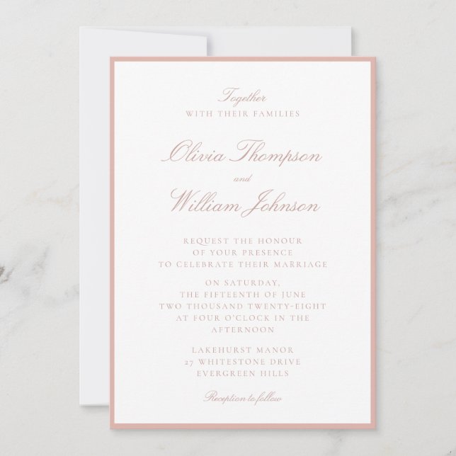 Soft Peach Framed Wedding Invitation Inbjudningar (Framsida)