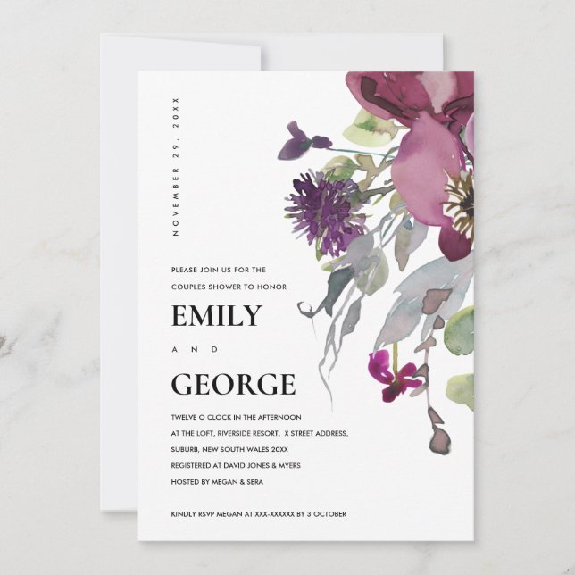 SOFT PEACH LILA LILAC BLOMMIGT COUPLE SHOWER-KORT TACK KORT (Framsida)