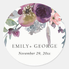 SOFT PEACH LILA LILAC WATERCOLOR BLOMMIGT BRÖLLOP RUNT KLISTERMÄRKE