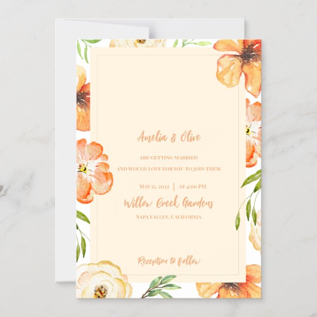 Soft Peach Meadow Floral Wedding Magnetisk Inbjudningskort (Framsida)