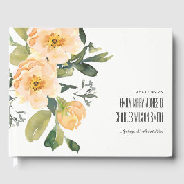 SOFT PEACH PEONY BLOMMIGT BUNCH WATERCOLOR BRÖLLOP GÄSTBÖCKER