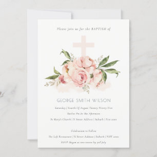 Soft Peach Peony Blommigt Kor Bunch Baptism Inbjud Tack Kort