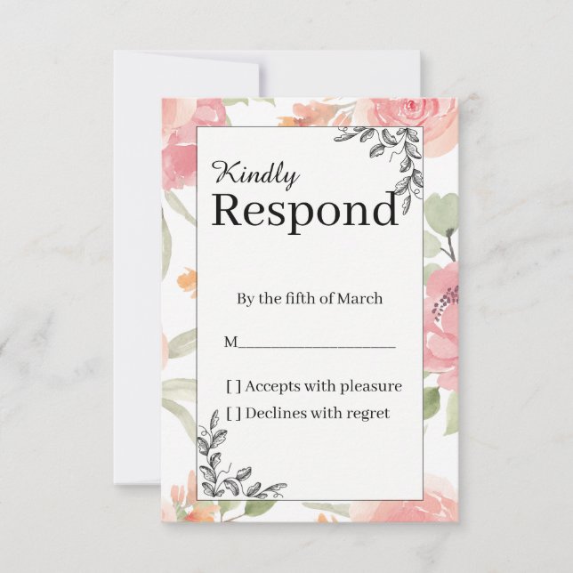 Soft Peach Spring Garden Wedding RSVP OSA Kort (Framsida)