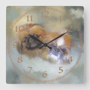 Soft Pekingese Duo Fyrkantig Klocka